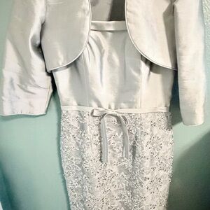 Chic Silver Lace Midi Dress with Jacket